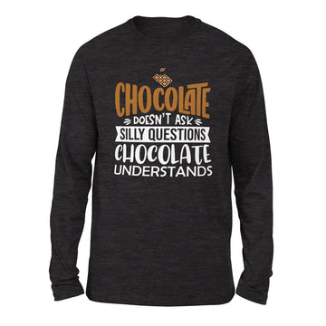 Chocolate Doesn't Ask Silly Questions, Chocolate Undestands Men/Unisex Drop Shoulder Sweatshirt in Dark Grey Heather color